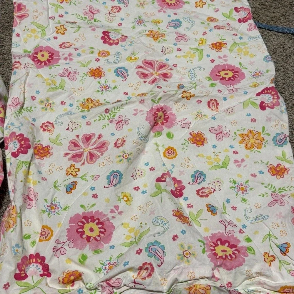 Pottery Barn Kids Full Sheet Set Floral Butterfly Cotton 3 Pc Made in Israel